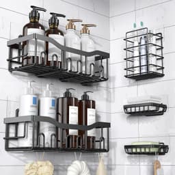 Pine 5-Pack Shower Caddy with Hair Dryer Holder - Thumbnail 1